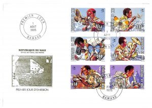 MALI BOY SCOUTS SCOTT #736-42 STAMP SET & SOUVENIR SHEET ON FDC FIRST DAY  1995