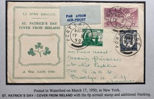 1950 Waterford Ireland Airmail First Day Cover To Brooklyn NY USA St Patrick FDC