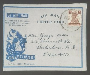 1943 Ambala India to Beckenham England Censorship WWII Folded Letter Cover