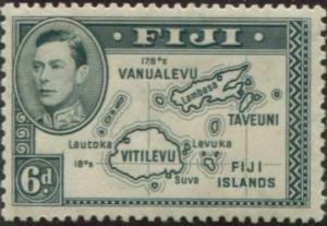 Fiji 1938 SG260 6d black Islands without 180 die I KGVI p13x12 toned gum MLH