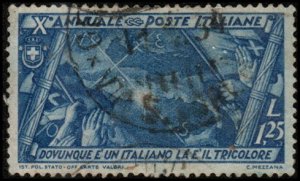 Italy 301 - Used - 1.25L Italian Flag / Map / Compass Points (1932) (cv $1.60)