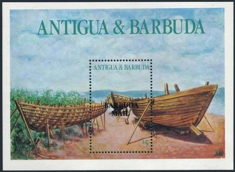 Barbuda 837,MNH.Michel 933 Bl.117. Boat building,1987.