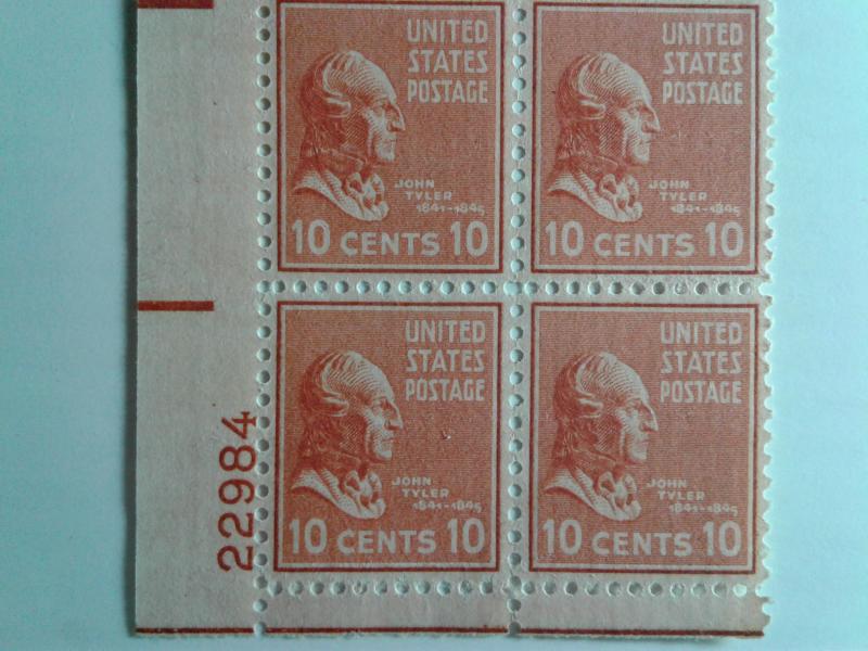 SCOTT # 815 PLATE BLOCK GEM 10 CENT MINT NEVER HINGED TYLER PRESIDENTIAL