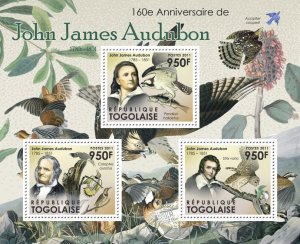 TOGO - 2011 - John James Audubon - Perf 3v Sheet - Mint Never Hinged