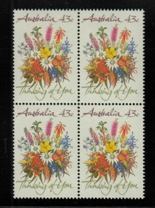 1990 Australia MNH block of 4 Thinking of You SG 1231, Sc 1193 flower bouquet