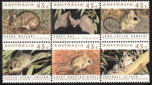 Australia SC#1235 45¢ Threatened Species Block of Six (1992) MNH