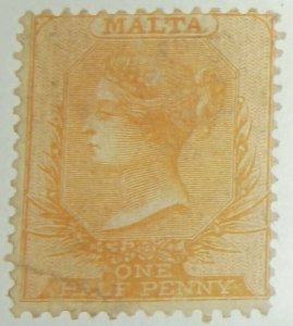 MALTA, SCOTT #3, 1/2p. VALUE YELLOW BUFF 1875 QV w/VERY LIGHT CANCEL