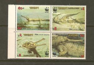 Bangladesh #340-3A World Wildlife Fund MNH F-VF Block of 4 attached