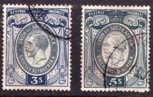 SOUTH AFRICA KGV 3/- & 5/- Revenue Stamps FU