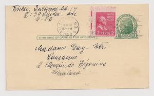 1c UX27 w 2c Prexie 1950 corner margin single to Switzerland