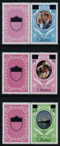 Ghana 859,66,71 + labels MNH Prince Charles, Princess Diana Wedding