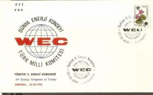 Turkey 1990 Energy Congress of Turkey Wild Flowers Emblem Globe Sc 2479 FDC +...