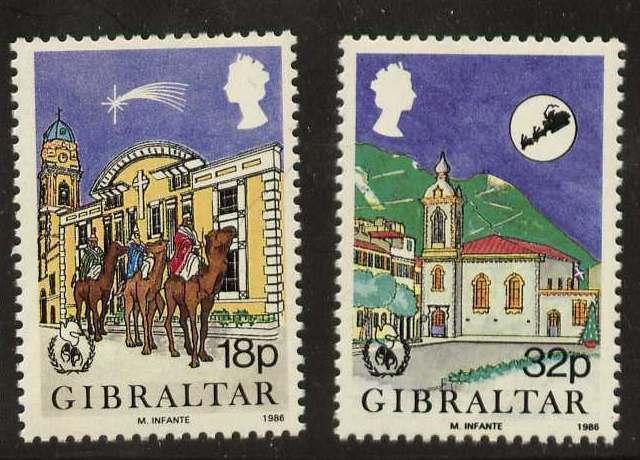 Gibraltar 496-7 MNH Christmas, International Peace Year, Animals