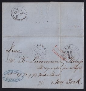 Chile 1860 British PO Valparaiso via Panama to New York Stampless Steamship SFL
