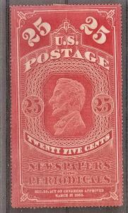 US PR  3 Mint 1865 25c org red Newspaper Stamp CV $375