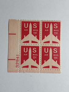 SCOTT #C78 AIR MAIL PLATE BLOCK S# 32941 LL ELEVEN CENTS BEAUTIFUL JET AIRLINER