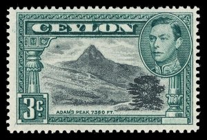 Ceylon 1938 KGVI 3c black & deep blue-green (p14) VFM. SG 387c. Sc 279b.