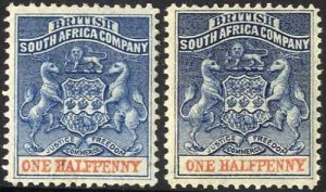 Rhodesia SG18/9 1/2d Dull Blue and 1/2d Deep BLUE M/M Cat 10.25 pounds 