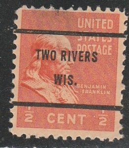 United States     803 (Précancel)    (O)    1938 Two Rivers