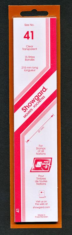 Showgard Stamp Mount Size 41/215 mm - CLEAR - Pack of 15 (41mm 41x215)  STRIP