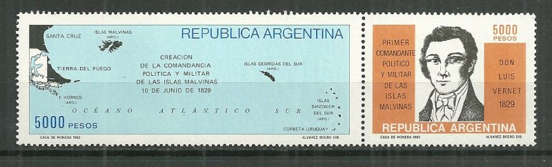 1982 Argentina 1366a Malvinas Political & Military History attached pair MNH