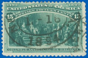 SCOTT #238 15¢ Columbian, Used-Fine, Several Creases, SCV $80.00 (SK)