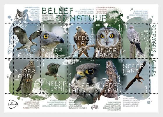 Stamps Netherlands 2020. - Experience Nature - Birds of Prey and Owls - Miniatur