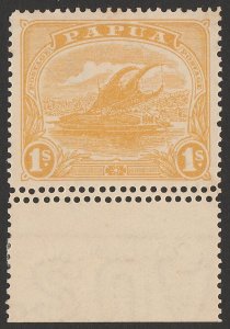 PAPUA 1911 Lakatoi Monocolour 1/- yellow error double perfs at base. Rare.