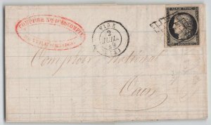 France 1849 20c black Ceres Folded Letter Vire to Caen Cover