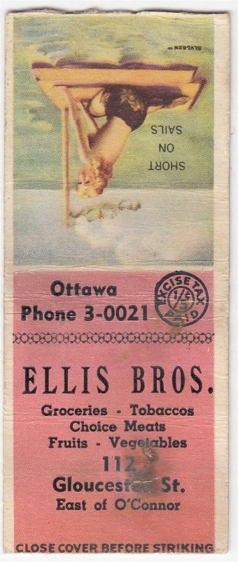 Canada Revenue 1/5¢ Excise Tax Matchbook ELLIS BROS. Ottawa