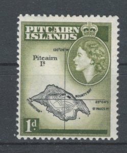 Pitcairn Islands 1957 Queen Elizabeth II & Map 1p Scott # 21 MH