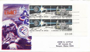 1971 FDC, #1434a, 8c Space Achievement, Fleetwood, plate block of 4