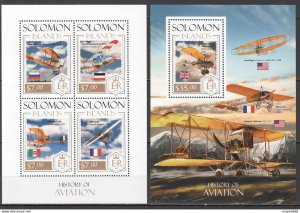 2013 Solomon Islands History Of Aviation Transport #2422-26 1+1 ** Ls313