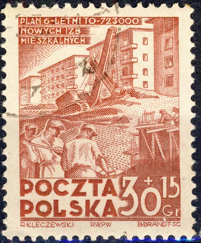 POLOGNE / POLAND - 1952 Mi.746 30+15gr brown-red 6-year Plan - CTO