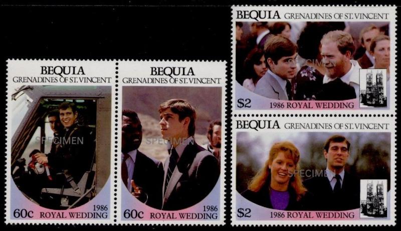 Bequia 232-5 Specimen Overprint MNH Prince Andrew, Sarah Ferguson Wedding