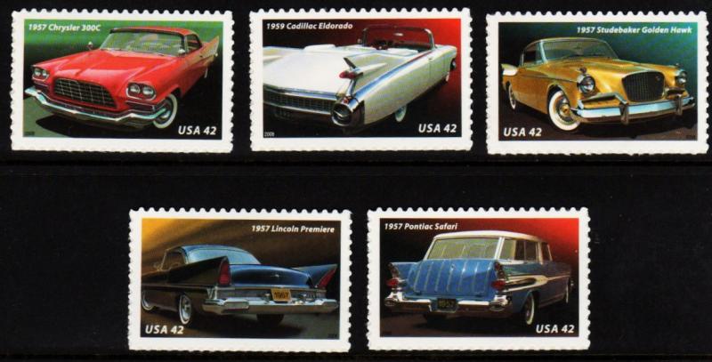 US 2008,42c AFins & Chrome Singles Car set MNH  # 4353-4357