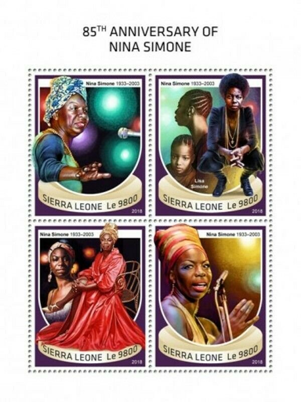 Sierra Leone - 2018 Nina Simone - 4 Stamp Sheet - SRL18701a