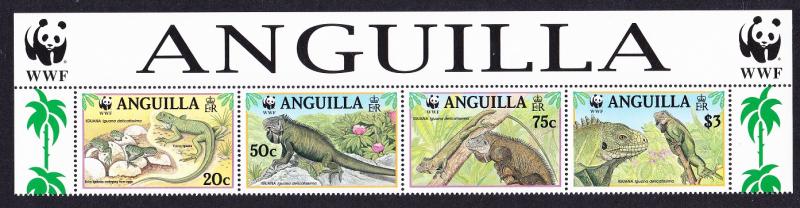 Anguilla WWF West Indian Iguana Strip of 4v with WWF Logo SG#1004-1007 SC#968