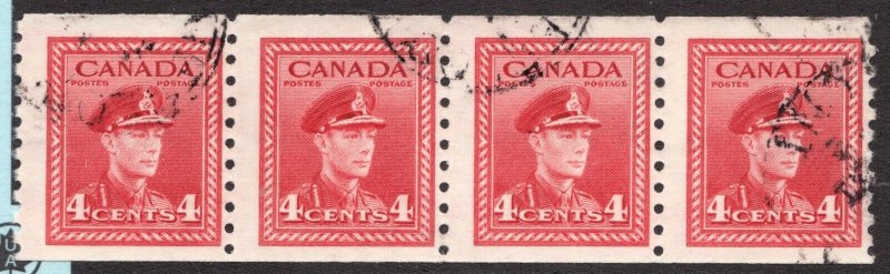 #267 - Canada - 1943 - 4 cent strip of 4 coils - Used - F -  superfleas