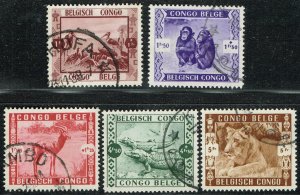 [st1598]BELGIAN CONGO 1939 Scott#B27/31 used Animals *Zoological Garden*