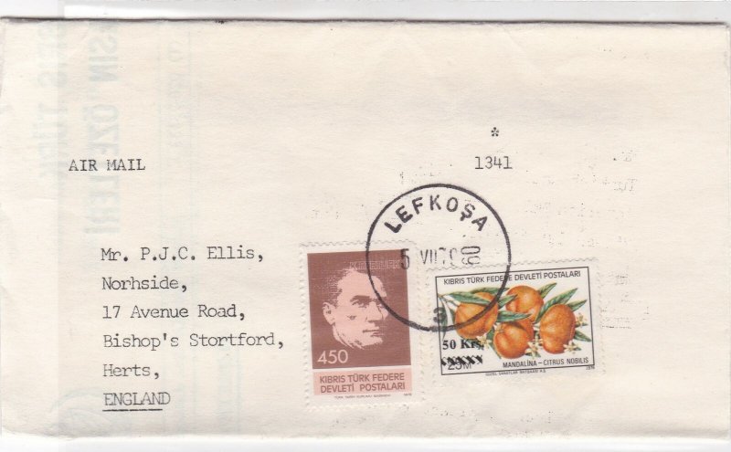 Turkish Cypriot Periodicals 1979 Lefkosa to England Stamps Wrapper Ref 30501