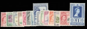 Cayman Islands #135-149 Cat$125.80, 1953-59 QEII, complete set, never hinged