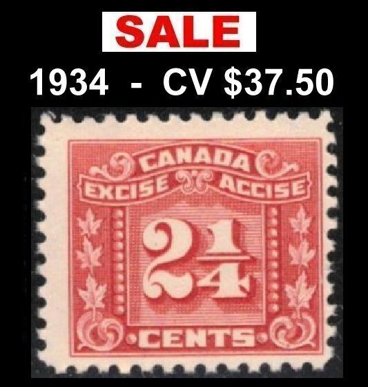 SALE CANADA REVENUE TAX 1934 VINTAGE RARE 2¼c #FX63 MNH STAMP CV $37.50