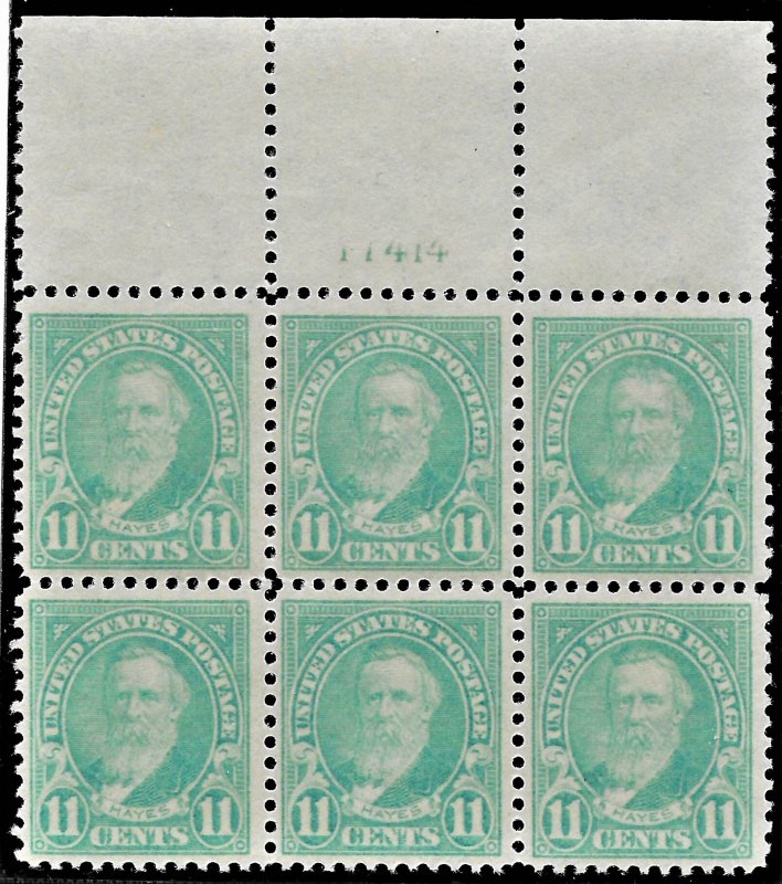 US 1922 Sc. 563a light bluish green Plate Block of 6 NH Cat. Val. $60.00.