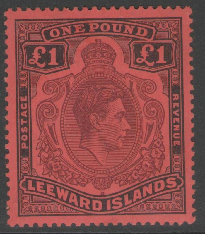 LEEWARD ISLANDS SG114 1938 £1 BROWN-PURPLE & BLACK/RED MTD MINT