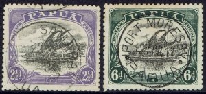 PAPUA 1910 LAKATOI LARGE PAPUA 2½D AND 6D WMK UPRIGHT PERF 12½ USED