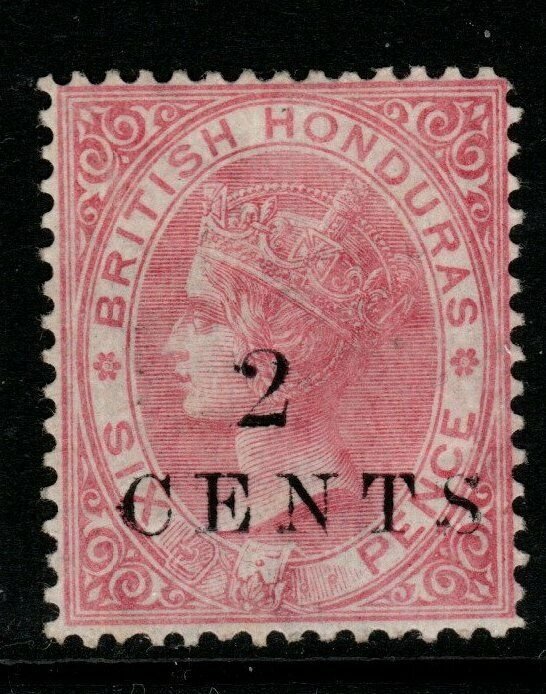 BRITISH HONDURAS SG25 1888 2c on 6c ROSE MTD MINT