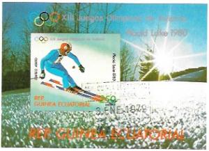 Equatorial Guinea. Souvenir Sheet - Airmail. 1980 Olympics. Skier.