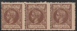 1898 Cuba Stamps Sc 163 King Alfonso Spain 3c (3)  MNH