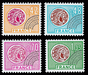 France 1975 Preobliteres Gallic coin, ** set Sc 1421-24, YT preo 134-37